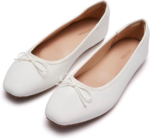 White ballet flats for women